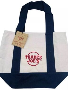Trader Joe's Canvas Tote Bag in Cream & Navy